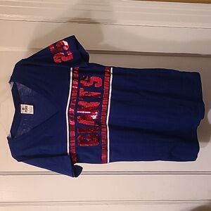 Blue and Red Women's V-Neck Top